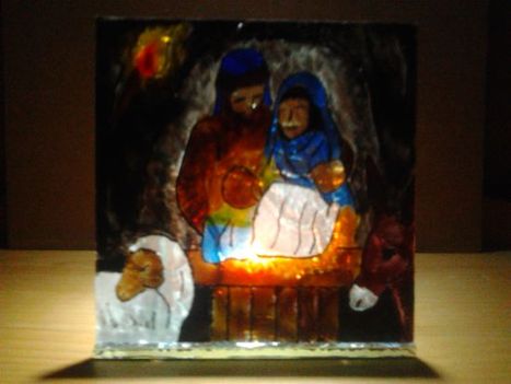 Betlehem, mögötte mécses, 12x12 cm
