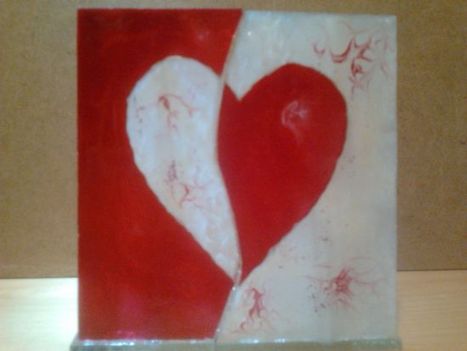 Piros-fehér szétszedhető szív, 11x11 cm