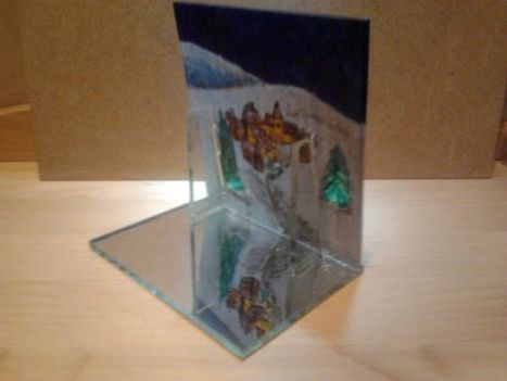 Téli falu oldalról, 11x11 cm