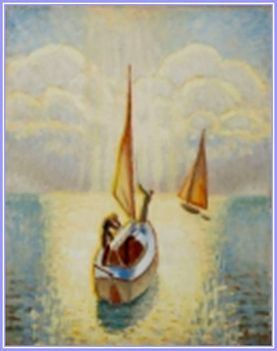 Bor Pál - Vitorlások a naplementében (71x55,5 cm.)