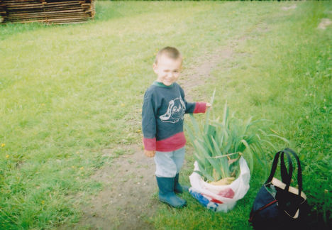 IMG_0002 A kisfiam Csaba az elültetésre váró liliomokkal