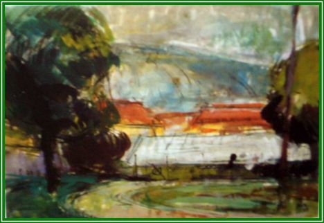 Iván Szilárd - Tájkép vörös háztetőkkel (36x52 cm.)