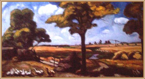 Iványi Grünwald Béla - Tájkép libákkal (66,5 x 120 cm.)