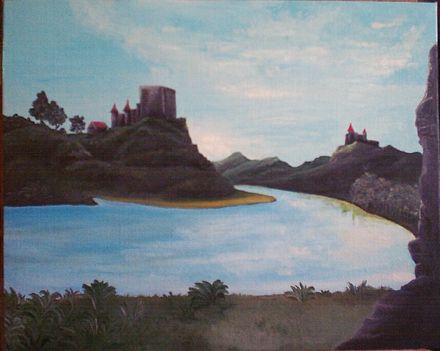Folyó Várral (Olaj-francia vászon-50x40 cm)