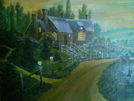 Ház a dombon (Olaj-francia vászon-30x40 cm)