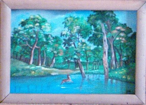 Tájkép Őzzel (Vászon-tempera-20x28 cm)