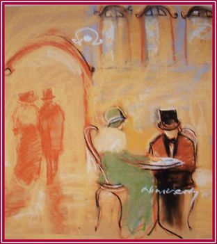 Nincsevics Anna - Kávézóban (46 x 43 cm.)