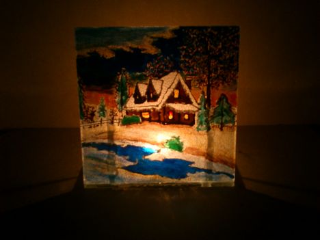Téli tájkép 1 15x15 cm mécsessel