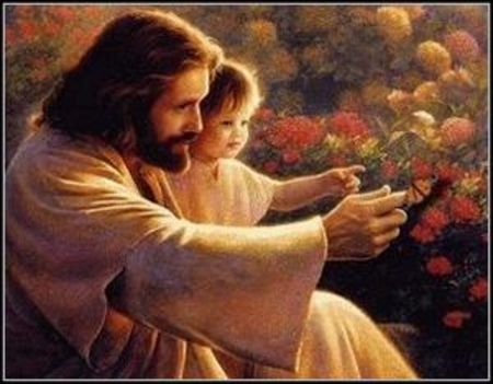 Jézus ölében kislány ül.