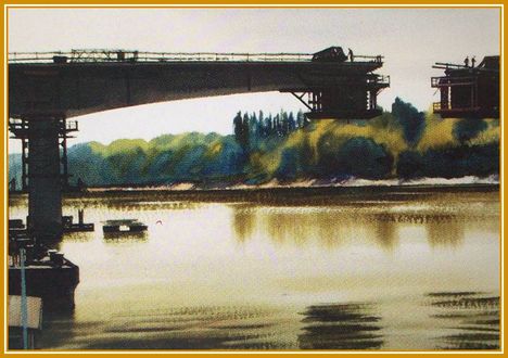 Dobroszláv József - A csongrádi Tisza-híd építése (32 x 46 cm.)