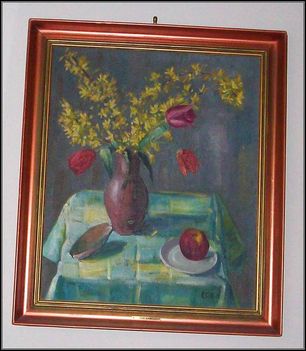 Csík István - Aranyeső tulipánnal.( ~ 52x70 cm.)