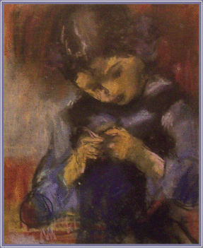 Diener Dénes Rudolf - Zsófi kézimunkázik (48 x 39 cm.)
