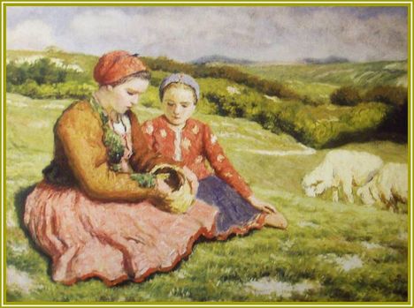 Glatz Oszkár - Lányok a szabadban (47 x 62 cm.)