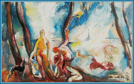 Aba Novák Vilmos - Fürdőző nők (43,5 x 70,2 cm.)
