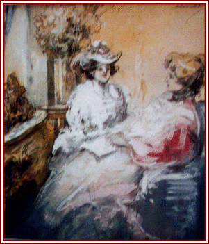 Linek Lajos - Társalkodó hölgyek (28 x 22 cm.)