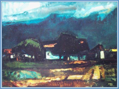 Boross Géza - Tájkép házakkal (40x50 cm.)