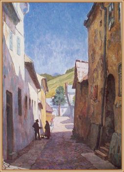 Olejnik Janka - Utcarészlet alakokkal (88 x 60 cm.)