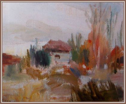 Novotny Emil Róbert - Tóparti házak  (17 x 21 cm.)