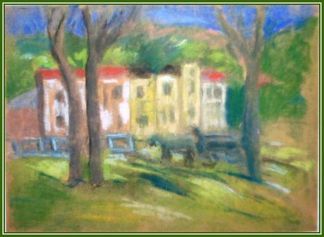 Schönberger Armand - Külvárosi házak (30 x 42 cm.)