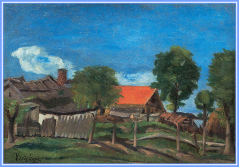 Vörös Géza - Háztetők (36 x 50 cm.)