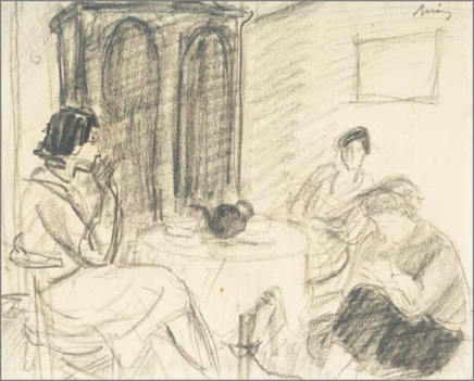 Berény Róbert - Asztalnál ülő társaság (23 x 28 cm.)