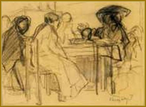 Vaszary János - Asztali társaság (13 x 18 cm.)