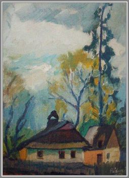 Pádua Kálmán - Házak szürkületben (35 x 26 cm.)