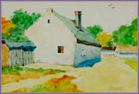 Juszkó Béla - Falusi ház (11 x 16 cm.)