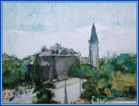 Emőd Aurél - Színházba menet (21 x 22 cm.)