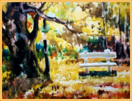 Szendrő Miklós – Margitszigeti pad (30 x 38 cm.)