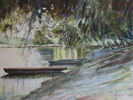 Pihenő csónakok   36x48                akvarell, papír