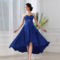 Royal Blue strapless Empire Waist  A-line high low dress
