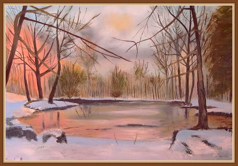 Befagyott tó 39x56 cm vászon, olaj