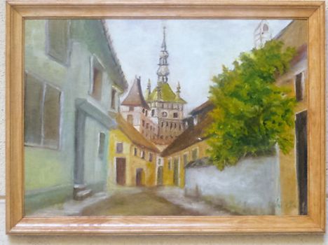 Segesvár. Utca a várban.Olaj-vászon.47x33