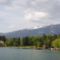 Lake of Bled with snowy mountains