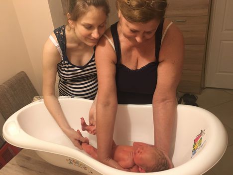 First bath at home with help of Mummy and Grandma