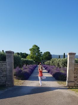 Yoga lady at a beautiful maison