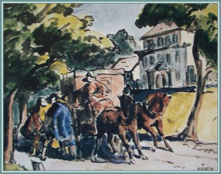 Kádár Béla - Pöstakocsi (19,5 x 23,5 cm.)