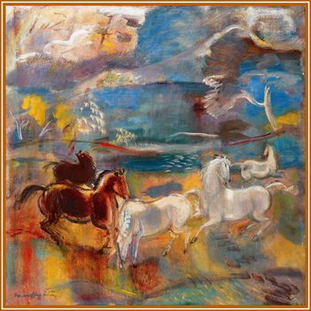 Márffy Ödön - Lovak a vízparton (74 x 50 cm.)