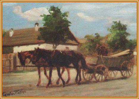 Pállya Carolus - Lovas szekér (13x18 cm.)
