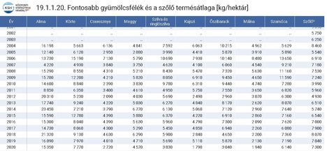 Gyümölcs - szőlő termésátlag