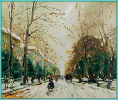 Berkes Antal - Andrássy út télen (44,5 x 53 cm.)