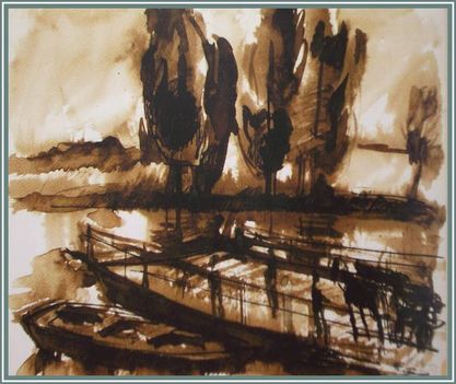 Hincz Gyula - Dunaparti stég (22,5x30,5 cm.)