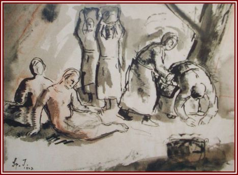 Szőnyi István - Asszonyok a folyóparton (21,5x28 cm.)