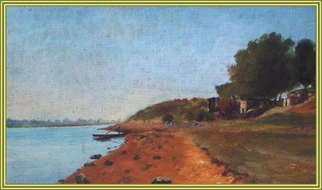 Vörös Géza - Duna part (20x32,5 cm.)