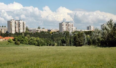 A Bocskai u.házai a Béke ligetből nézve