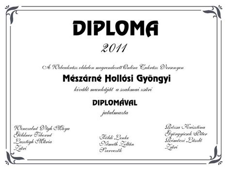 diploma  a tortaversenyen való részvételért