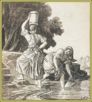 Lotz Károly - Vízhordó nők (17,5x15,5 cm.)