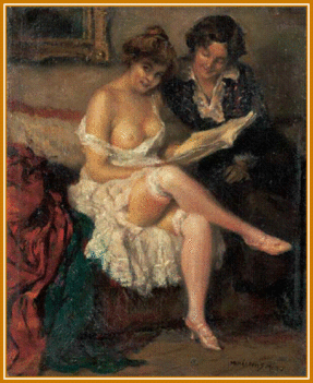 Mihálovits Miklós - Hölgyek a szalonban (43x34 cm.)