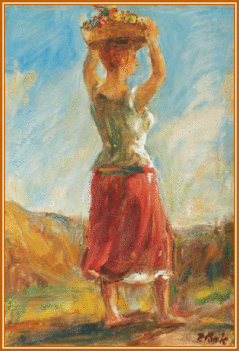 P.Bak János - Gyümölcshordó lány (50x35 cm.)